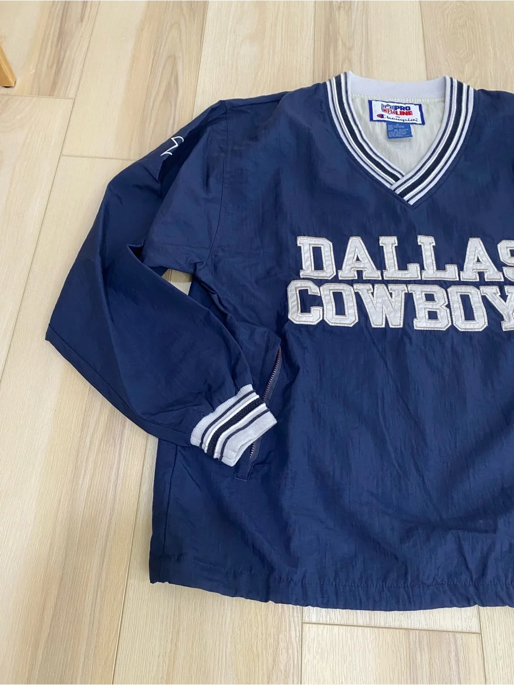 Dallas Cowboys Pro Line Champion NFL Pullover Windbreaker Mens M Blue V Neck